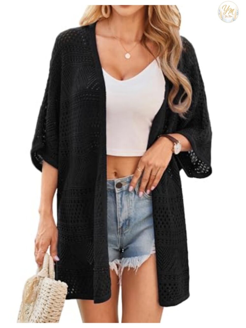 Lightweight Crochet Knit Kimono Cardigan Open Front Summer Coverup